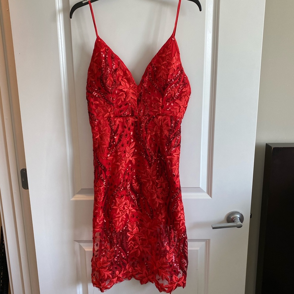 NWT Fashion Nova Sequin Me Out Red Cocktail Dress